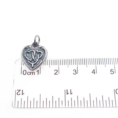 925 Sterling Antique Art Deco Wishbone Heart Chatelaine Oxidized Mini Pendant