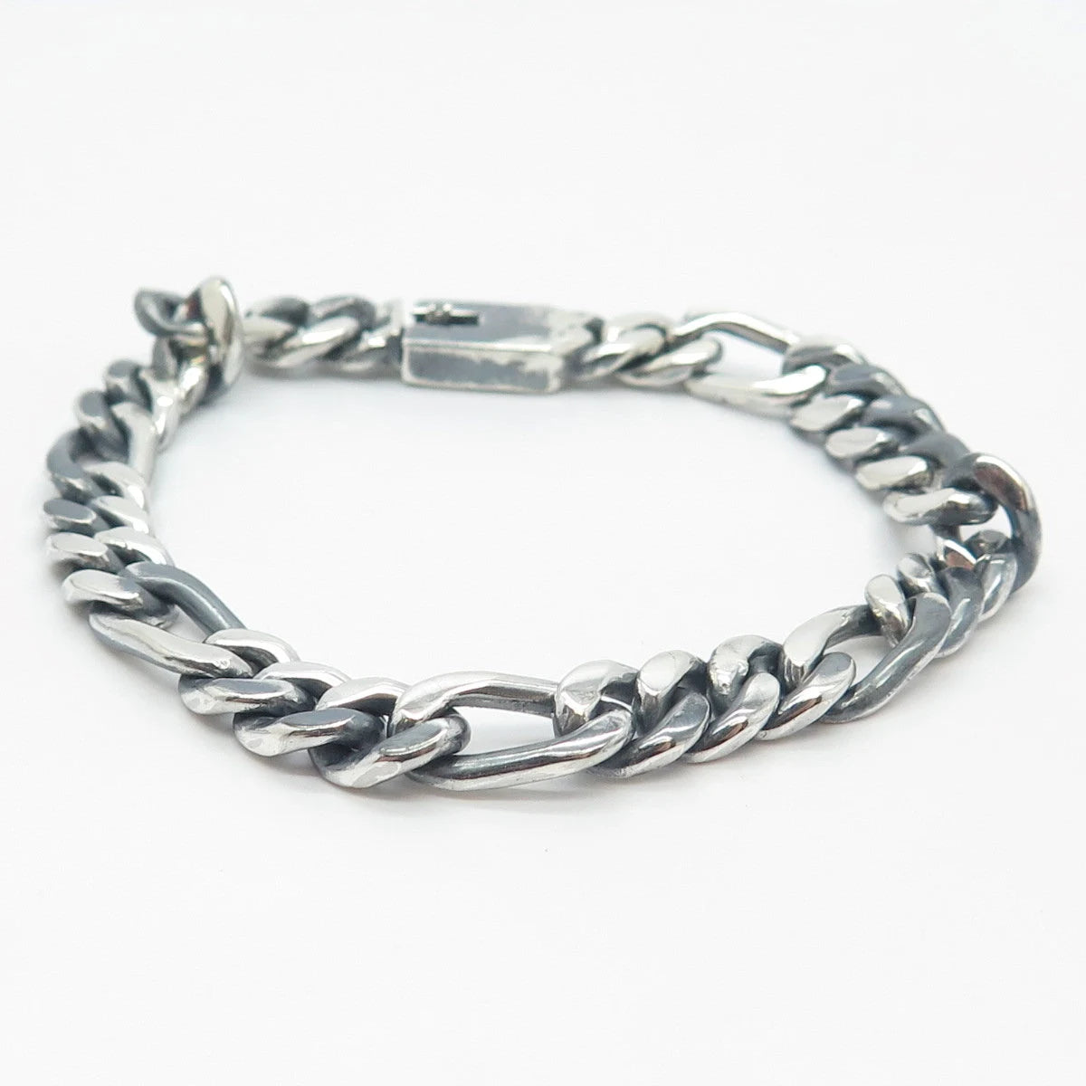 925 Sterling Silver Vintage Mexico Figaro Link Bracelet 7.25"