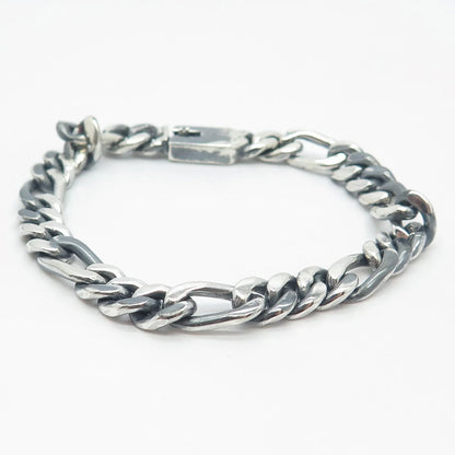 925 Sterling Silver Vintage Mexico Figaro Link Bracelet 7.25"
