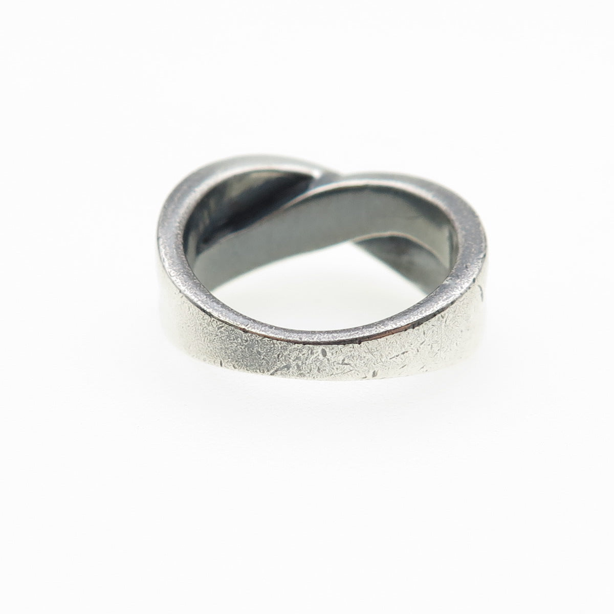 925 Sterling Silver Vintage Modernist Crisscross Oxidized Ring Size 5.75