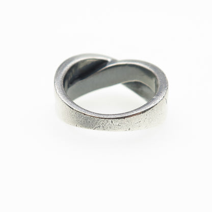 925 Sterling Silver Vintage Modernist Crisscross Oxidized Ring Size 5.75