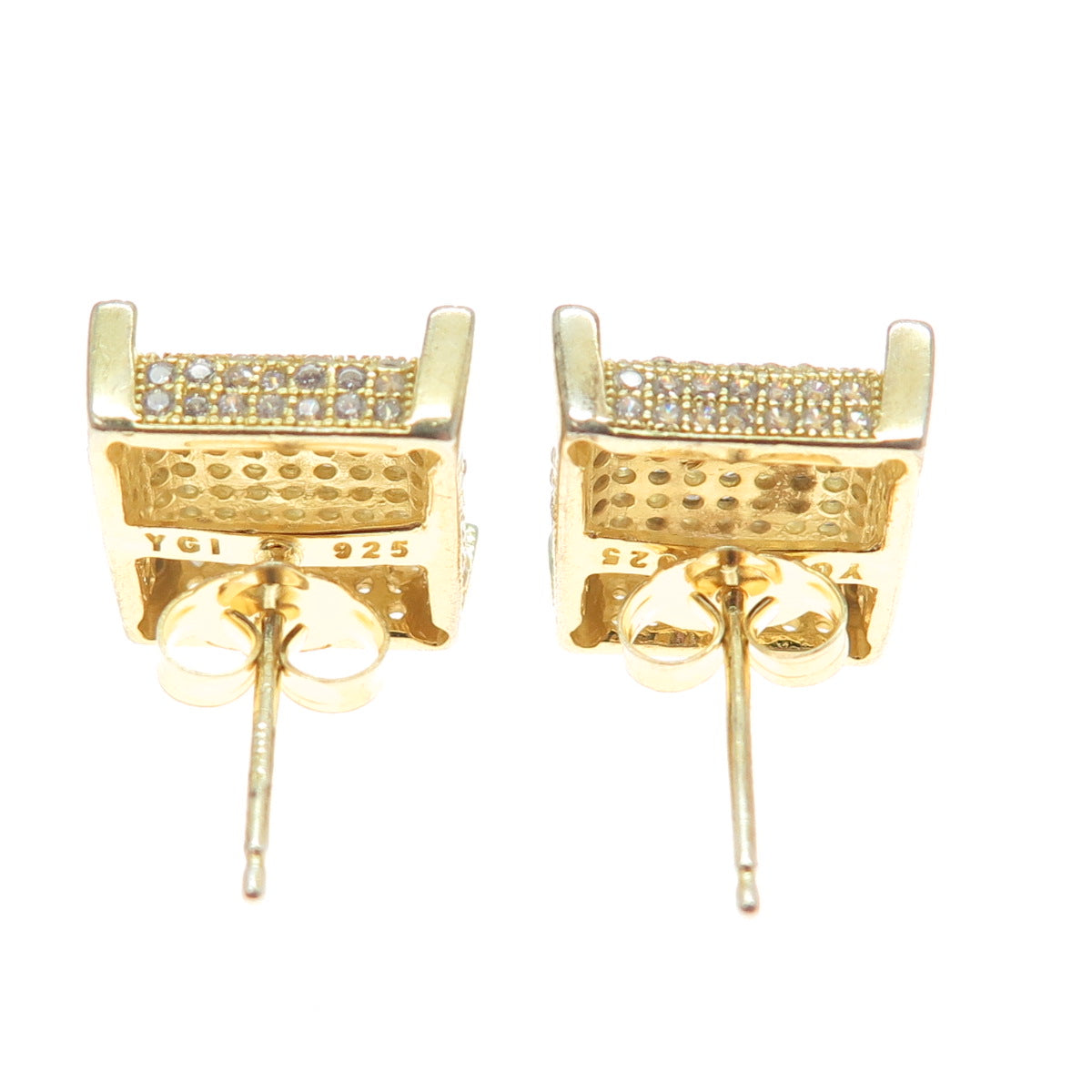 925 Sterling Silver Gold Plated Round-Cut C Z Sparkle Square Stud Earrings