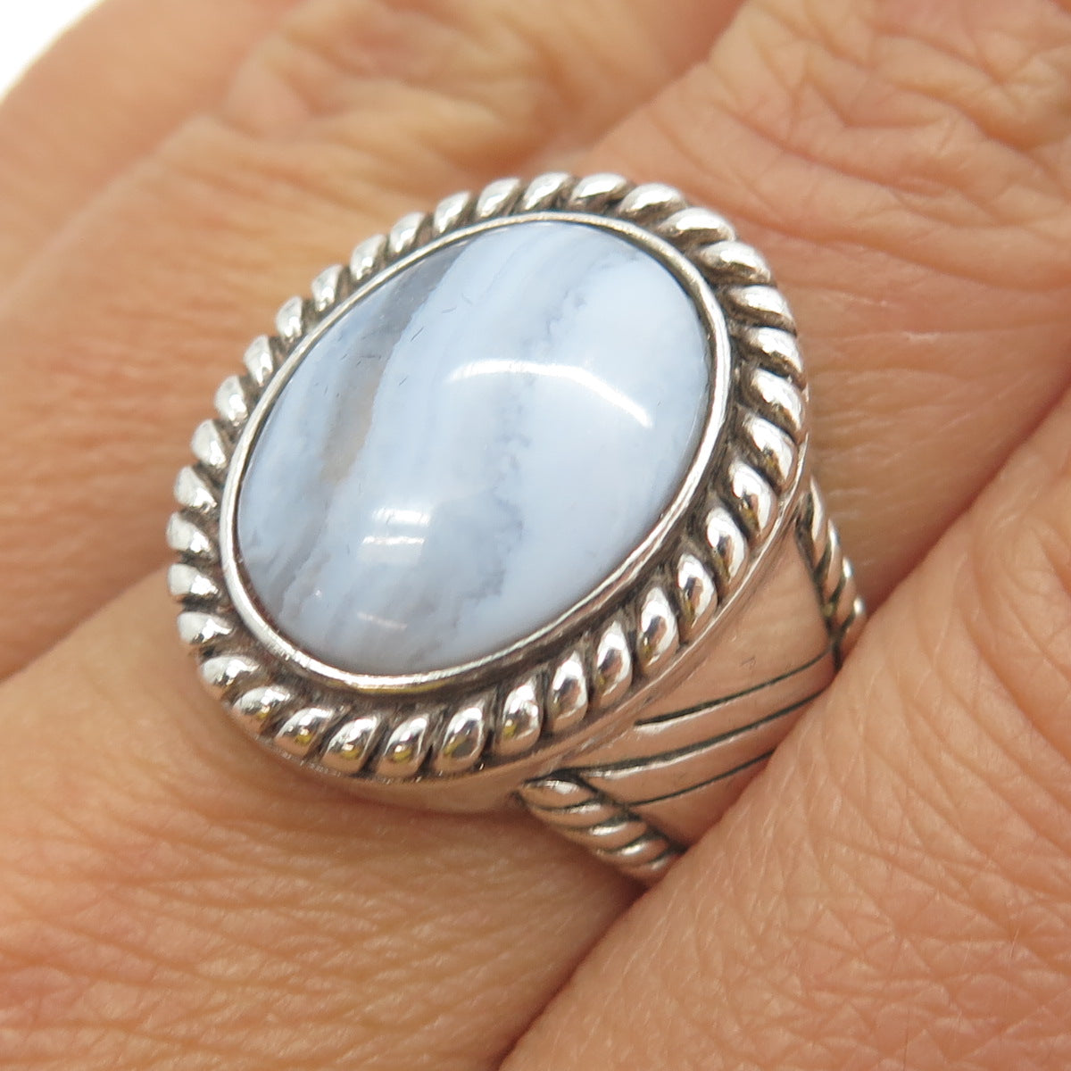 CAROLYN POLLACK Old Pawn 925 Sterling Silver Real Blue Lace Agate Ring Size 8.25