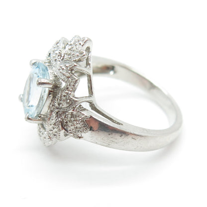 KAJAL NAINA KN 925 Sterling Silver Real Blue Topaz Floral Ring Size 7.25