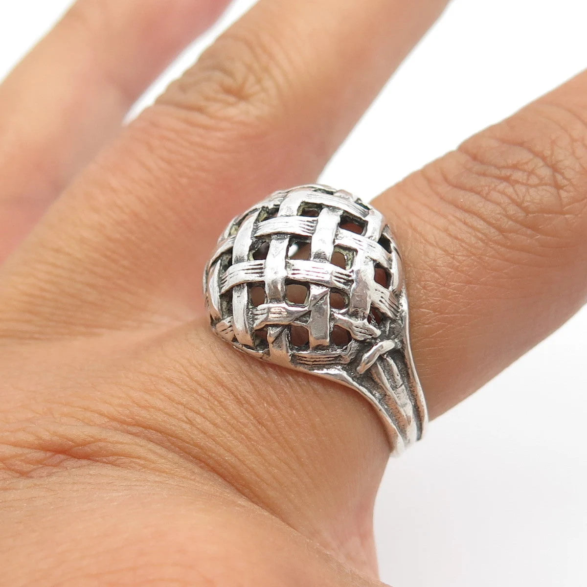 925 Sterling Silver Vintage Bell Trading Post Braided Dome Ring Size 6.5