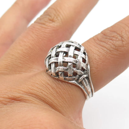 925 Sterling Silver Vintage Bell Trading Post Braided Dome Ring Size 6.5