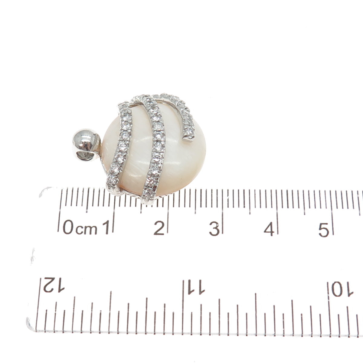925 Sterling Silver Vintage Real MOP & Round-Cut C Z Modernist Slide Pendant