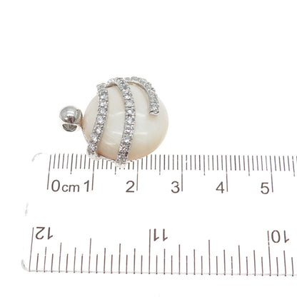 925 Sterling Silver Vintage Real MOP & Round-Cut C Z Modernist Slide Pendant