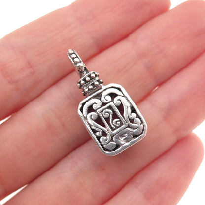 925 Sterling Silver Vintage Real Emerald-Cut Amethyst Beaded Charm Pendant