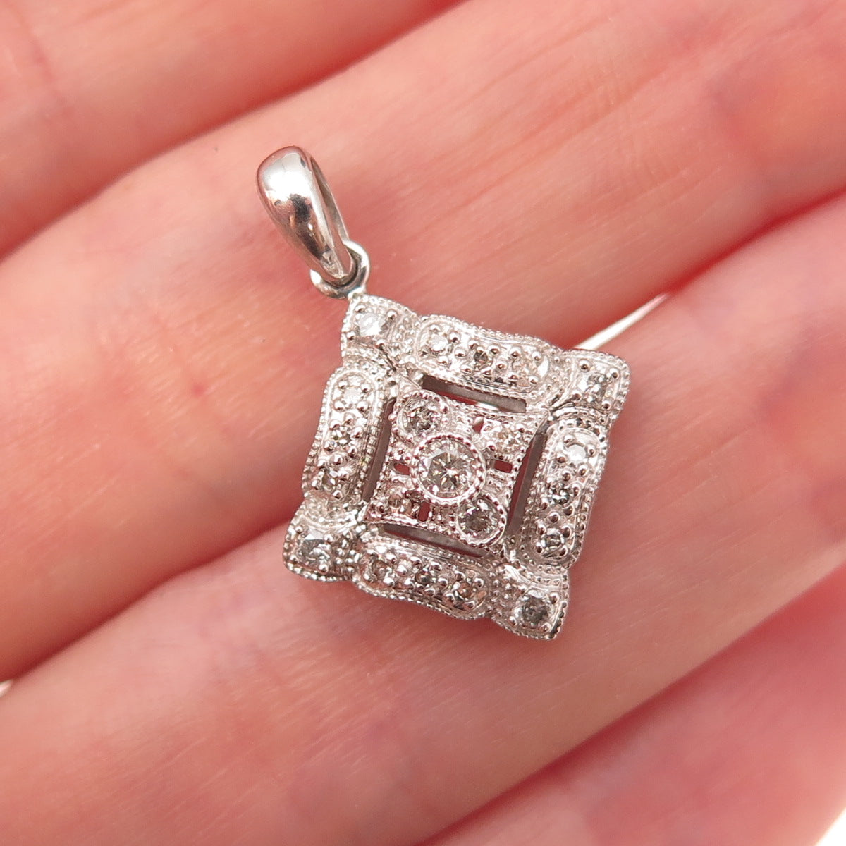 14K White Gold Mexico Real Round-Cut Diamond Charm Pendant