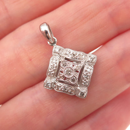 14K White Gold Mexico Real Round-Cut Diamond Charm Pendant