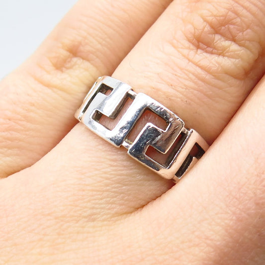 925 Sterling Silver Vintage Greek Maze Ring Size 5.75