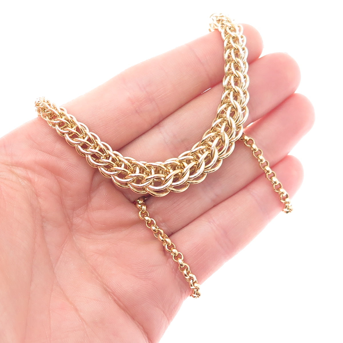 ITAOR 925 Sterling Silver Gold Plated Italy Spiga & Rolo Chain Necklace 16"