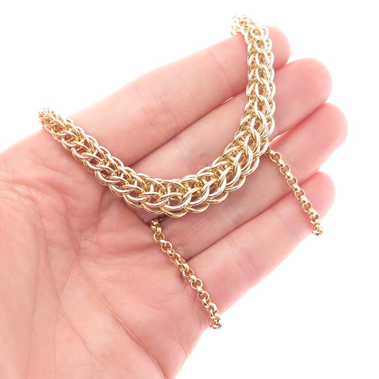 ITAOR 925 Sterling Silver Gold Plated Italy Spiga & Rolo Chain Necklace 16"