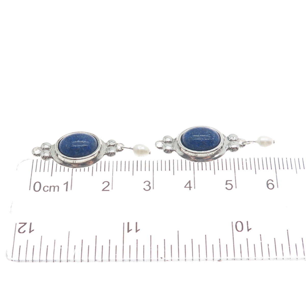 COLEMAN CO. 925 Sterling Silver Vintage Real Lapis Inlay & Pearl Jacket Earrings