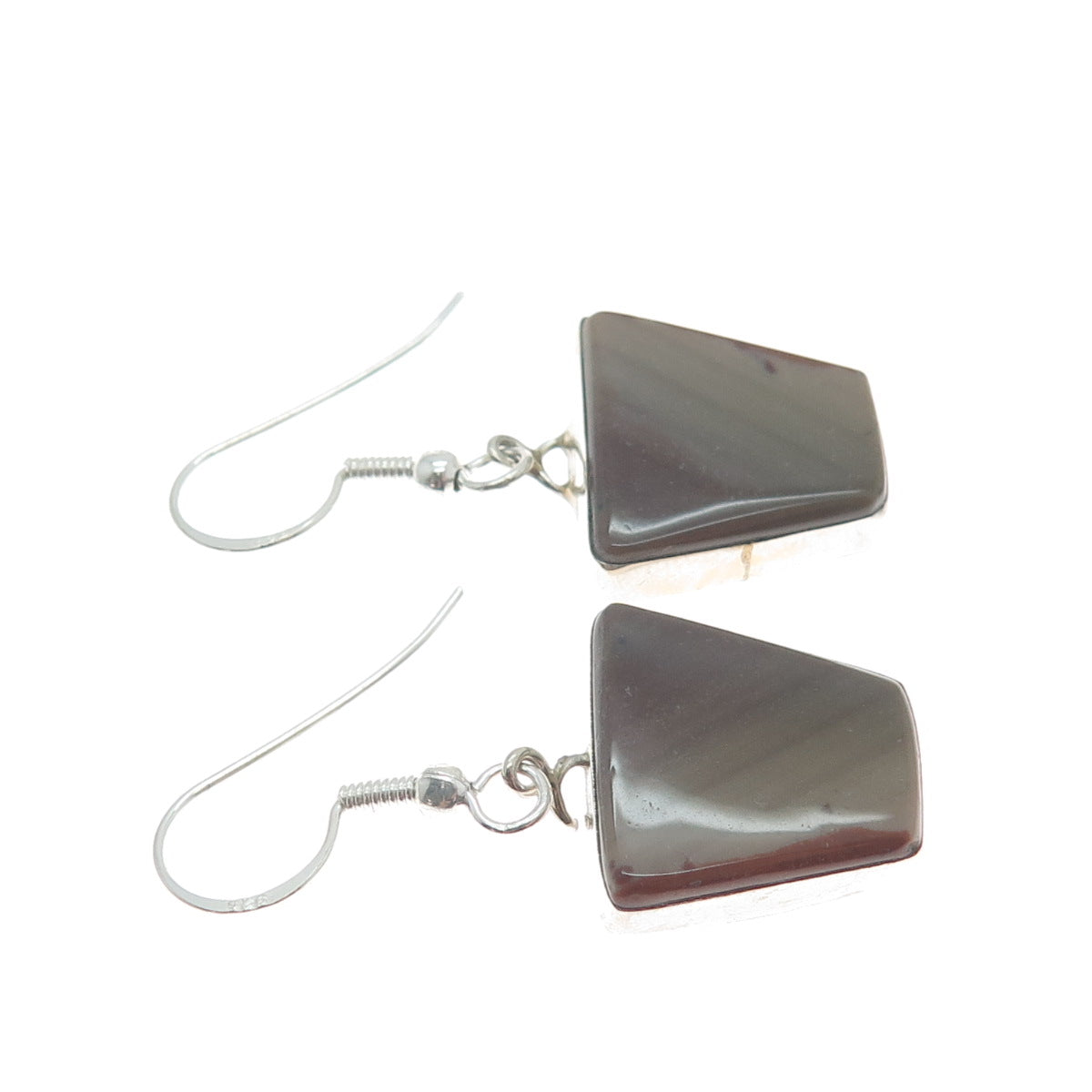 925 Sterling Silver Vintage Real Jasper Modernist Dangle Earrings