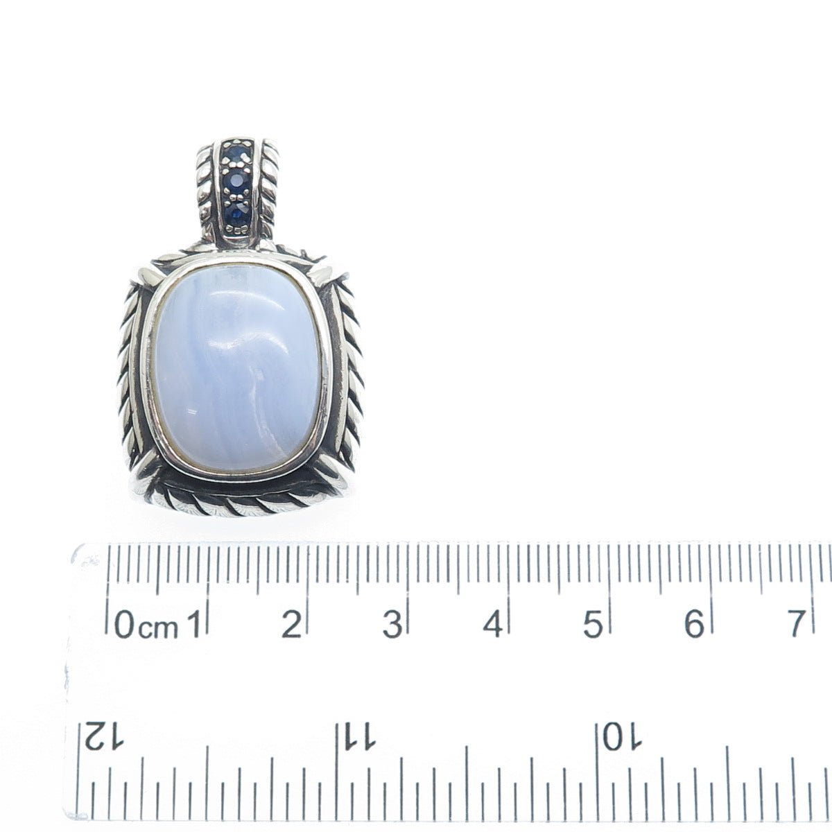 JUDITH RIPKA 925 Sterling Silver Vintage Real Blue Lace Agate & Sapphire Pendant