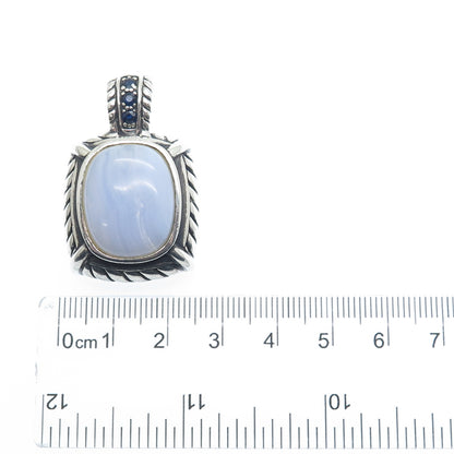 JUDITH RIPKA 925 Sterling Silver Vintage Real Blue Lace Agate & Sapphire Pendant