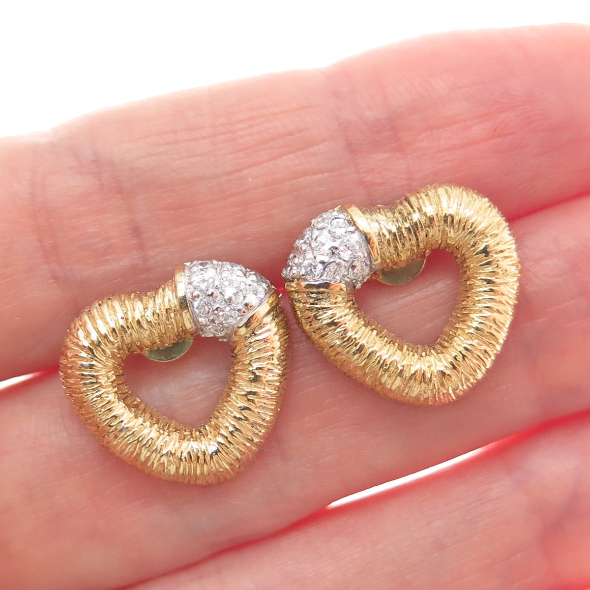 925 Sterling Silver Gold Plated ADI Round-Cut Shaped C Z Open Heart Earrings