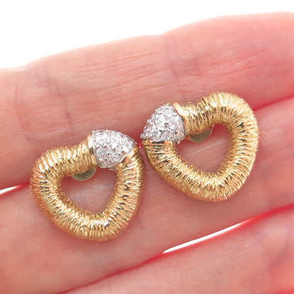 925 Sterling Silver Gold Plated ADI Round-Cut Shaped C Z Open Heart Earrings