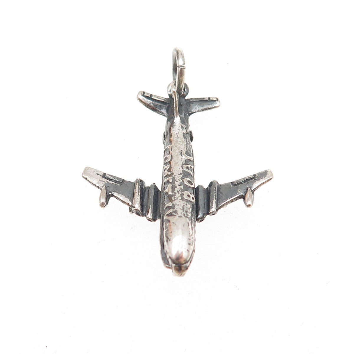 925 Sterling Silver Vintage BOAC Comet IV Airplane Oxidized Locket Charm Pendant