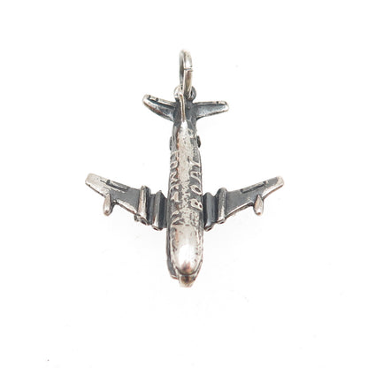 925 Sterling Silver Vintage BOAC Comet IV Airplane Oxidized Locket Charm Pendant