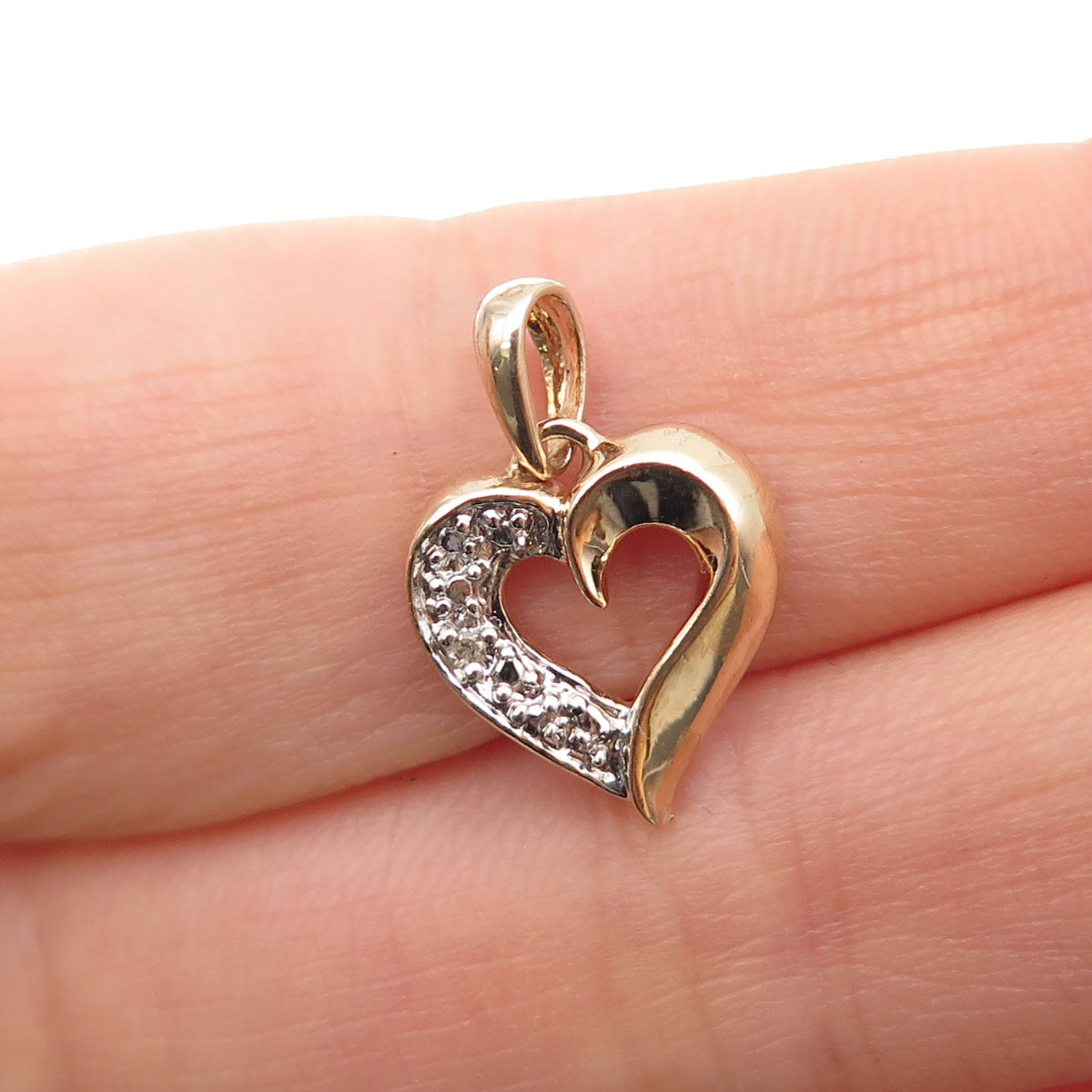 ROSS SIMONS Sterling Silver Gold Plated Real Diamond Accent Heart Mini Pendant