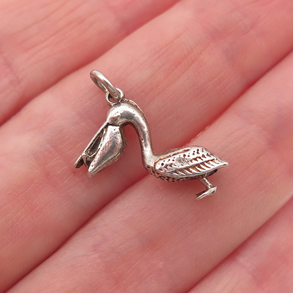 925 Sterling Silver Vintage Pelican Oxidized Mini Charm Pendant