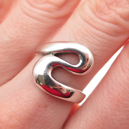925 Sterling Silver Vintage Modernist Zig Zag Oxidized Ring Size 7.75