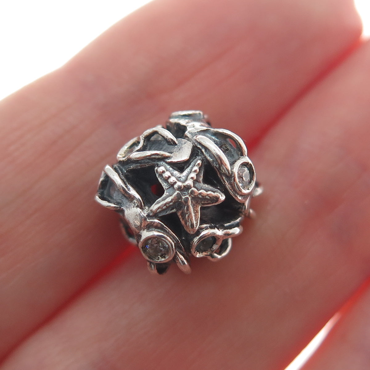 CHAMILIA 925 Sterling Silver White & Blue C Z Starfish Oxidized Bead Charm