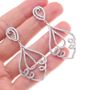 925 Sterling Silver Round-Cut C Z Floral Dangle Earrings