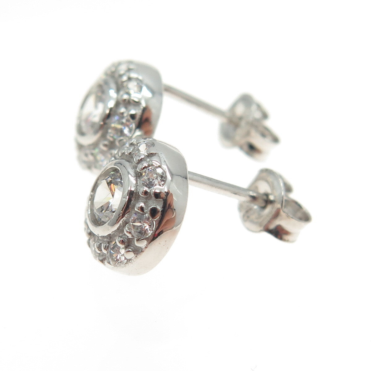 925 Sterling Silver Round-Cut C Z Sparkle Stud Earrings