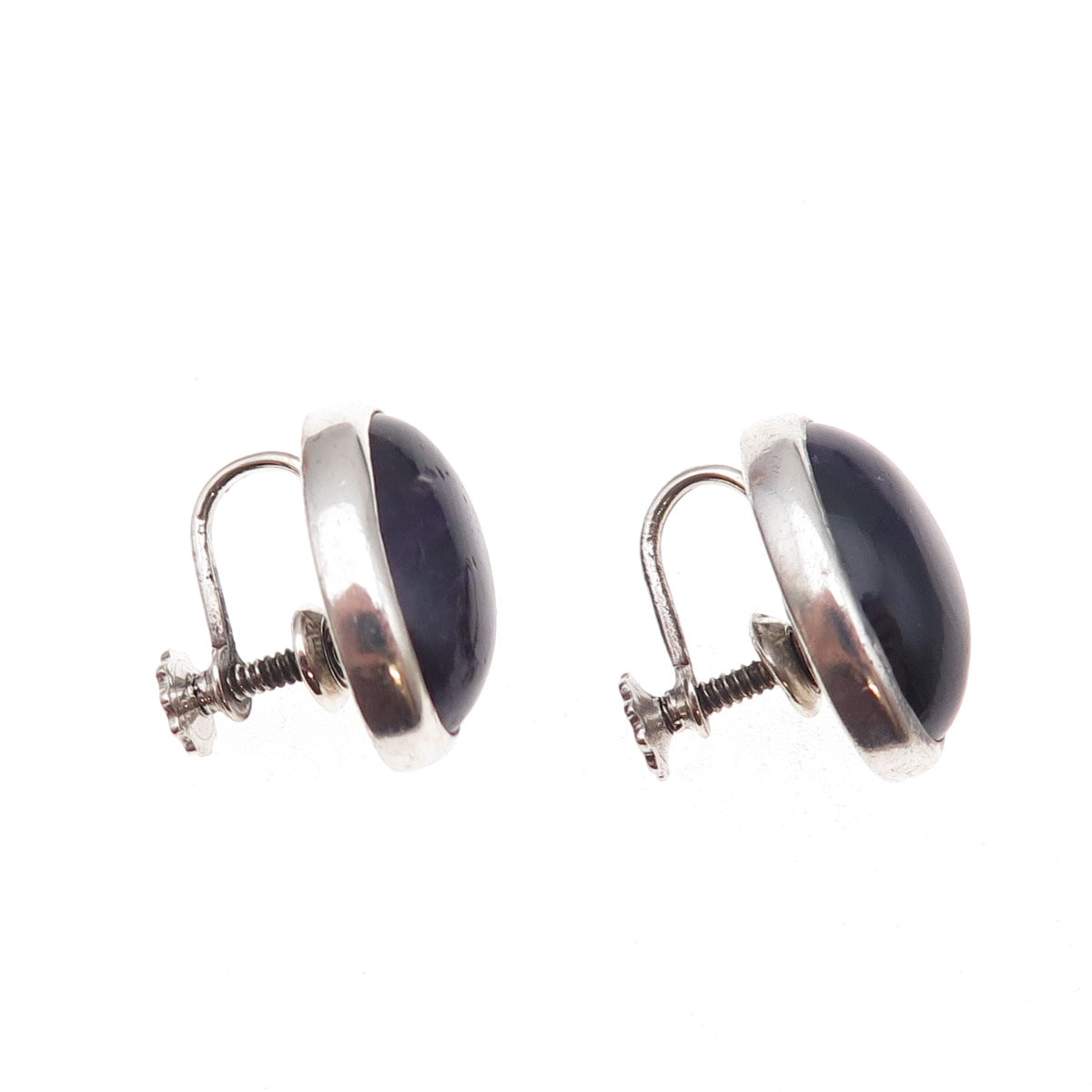 925 Sterling Silver Vintage Mexico Real Amethyst Oxidized Screw Back Earrings