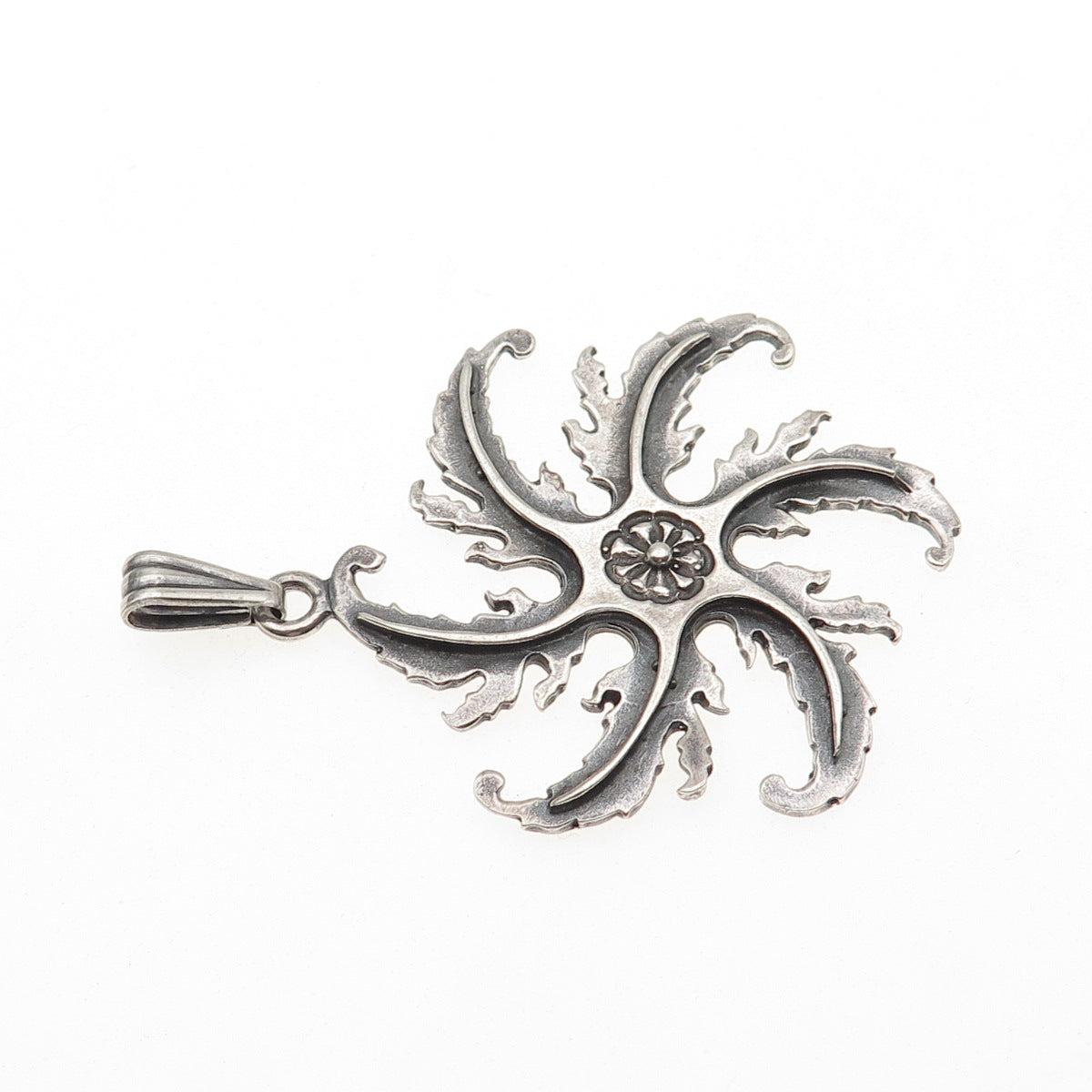 IC James Craig 925 Sterling Silver Vintage Modernist Floral Charm Pendant