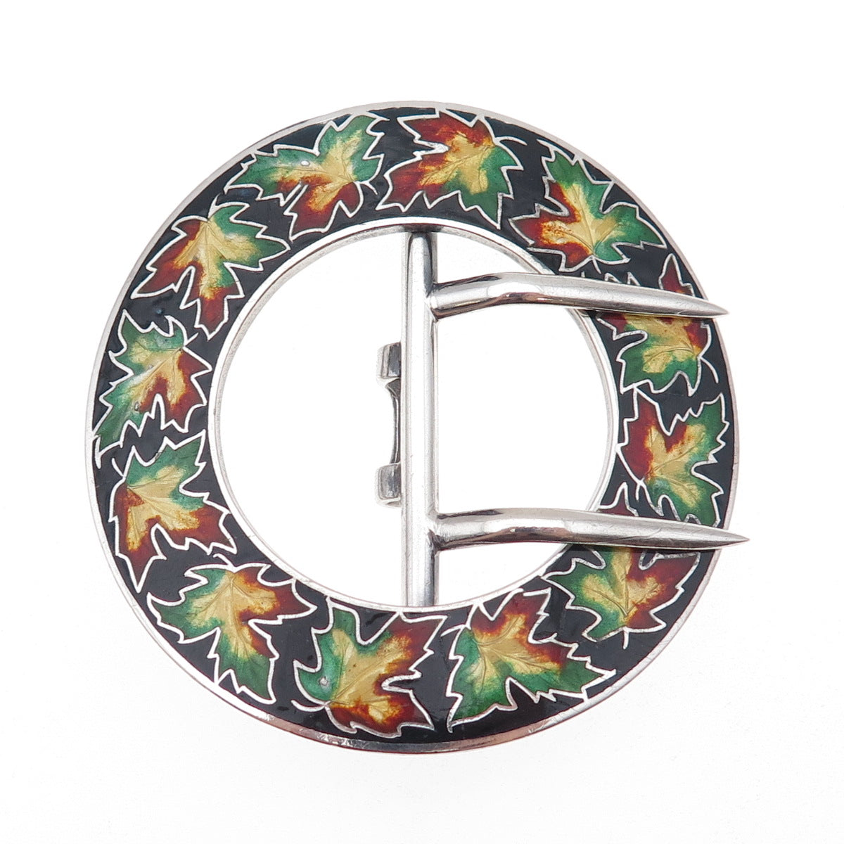 Paye & Baker 925 Sterling Silver Antique Art Deco Enamel Maple Leaf Belt Buckle