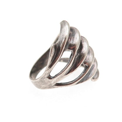 925 Sterling Silver Vintage Modernist Oxidized Ring Size 6.75