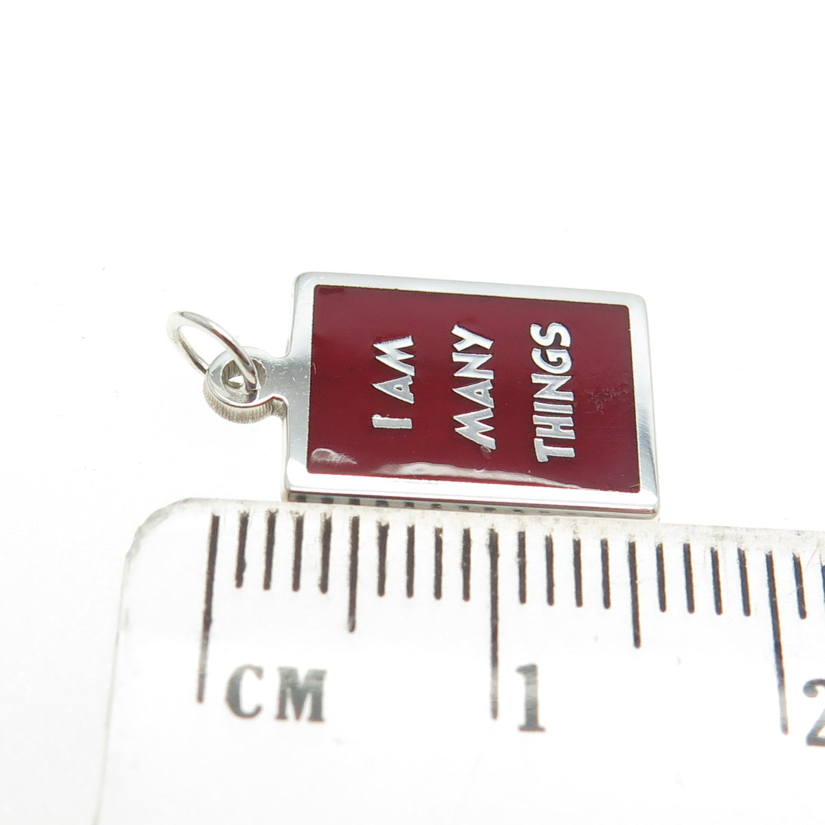 925 Sterling Silver Red Enamel "I Am Many Things" Minimalist Charm Pendant