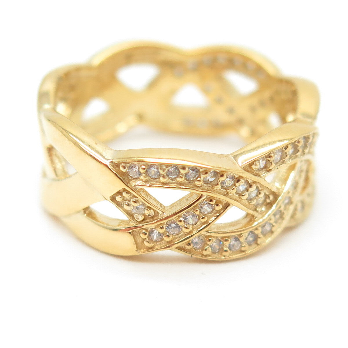 925 Sterling Silver Gold Plated Pave C Z Celtic Band Ring Size 6