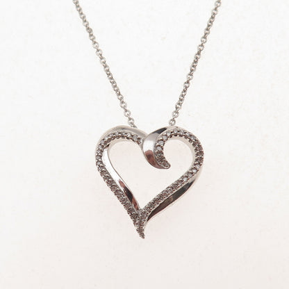 Jane Seymour 925 Sterling Silver Real Diamond Heart Cable Chain Necklace 18"