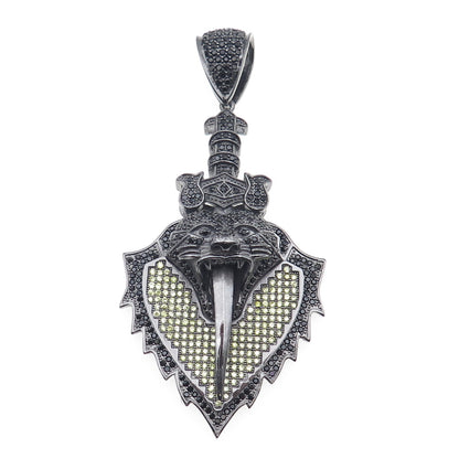 925 Sterling Silver Black Rhodium Round-Cut Multi-Color C Z Panther Pendant