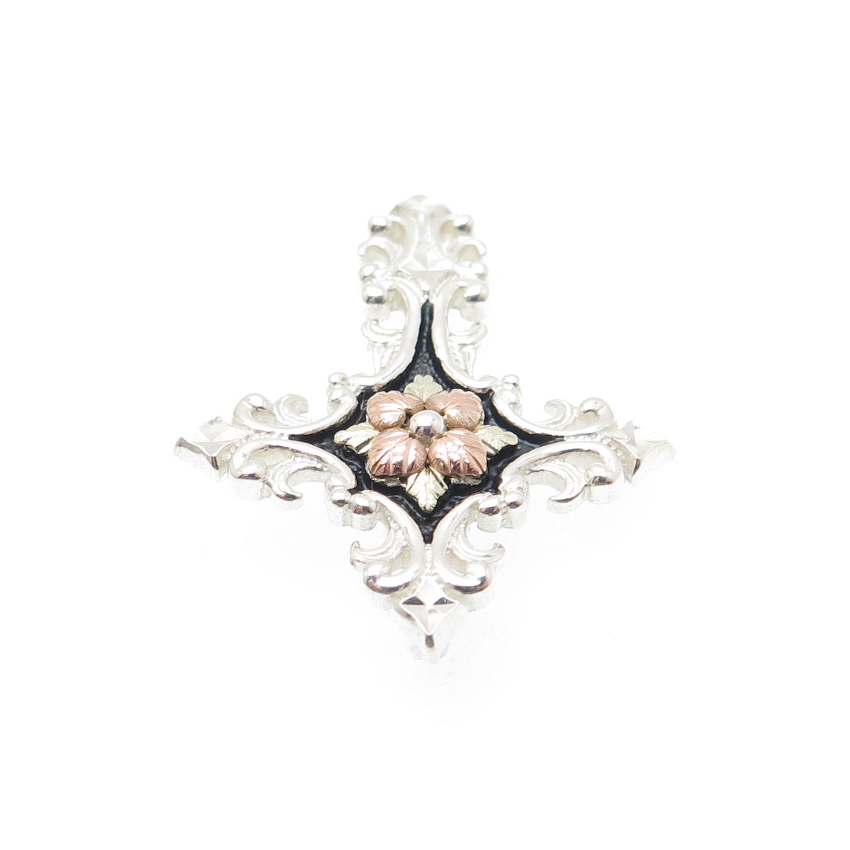 COLEMAN CO. 12K Yellow & Rose Gold 925 Sterling Silver Vintage Cross Pendant