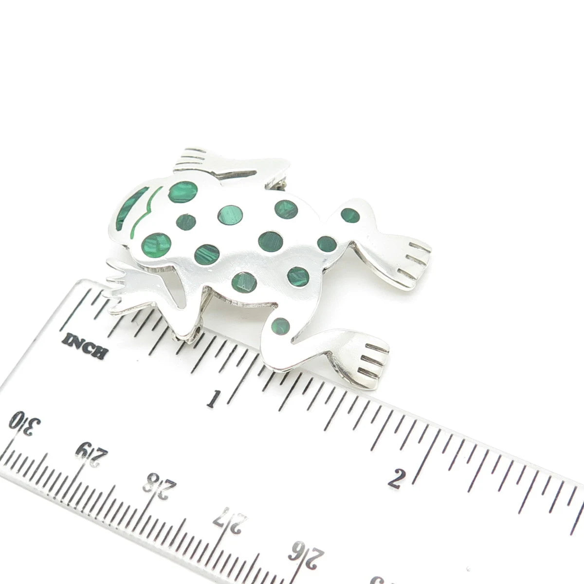 925 Sterling Silver Vintage Mexico Malachite Gem Frog for Good Luck Pin Brooch