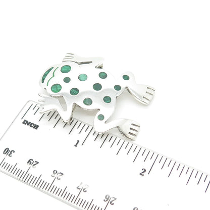 925 Sterling Silver Vintage Mexico Malachite Gem Frog for Good Luck Pin Brooch