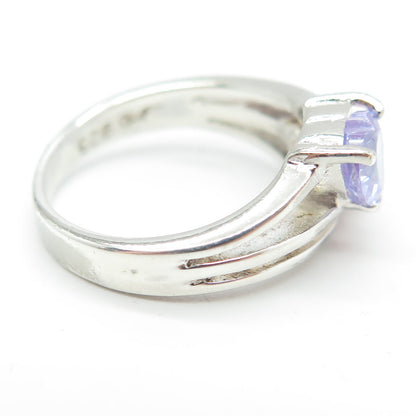 925 Sterling Silver Purple & Pink C Z Heart Ring Size 6.75