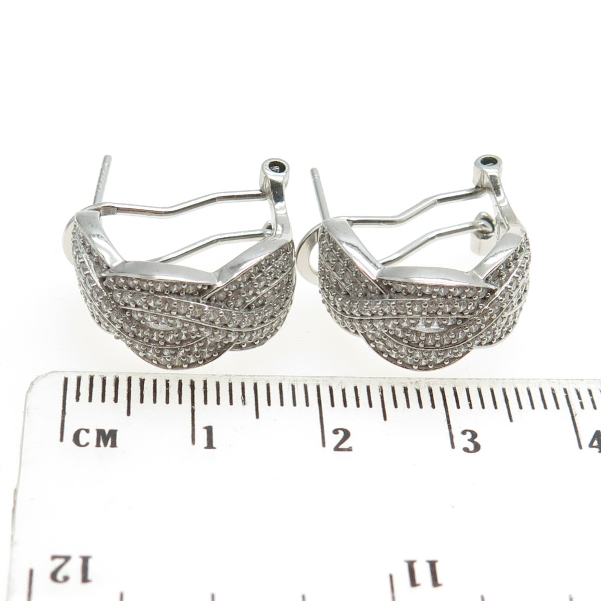 925 Sterling Silver Pave C Z Infinity Omega Back Earrings