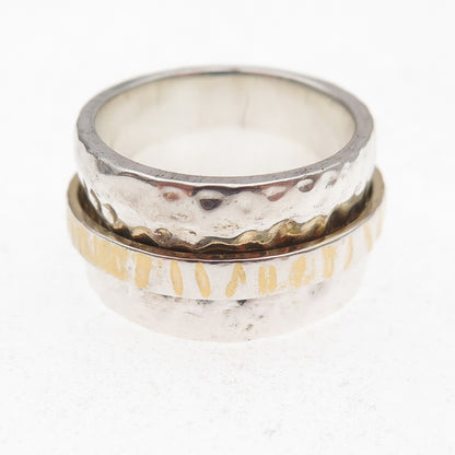 Silpada 925 Sterling Silver 2-Tone Vintage Hammered Rotating Ring Size 7.75