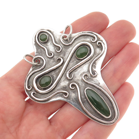 Stanley Bain Navajo Old Pawn 925 Sterling Vintage Jade Cross Centerpiece Pendant