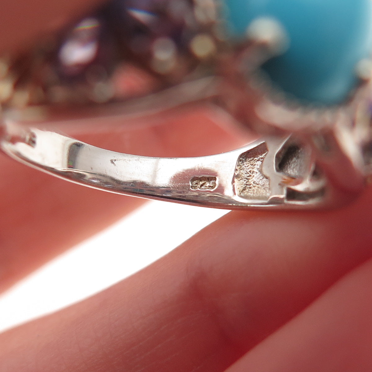 Chuck Clemency Sterling Silver 2-Tone Real Turquoise & Tanzanite Ring Size 8.25