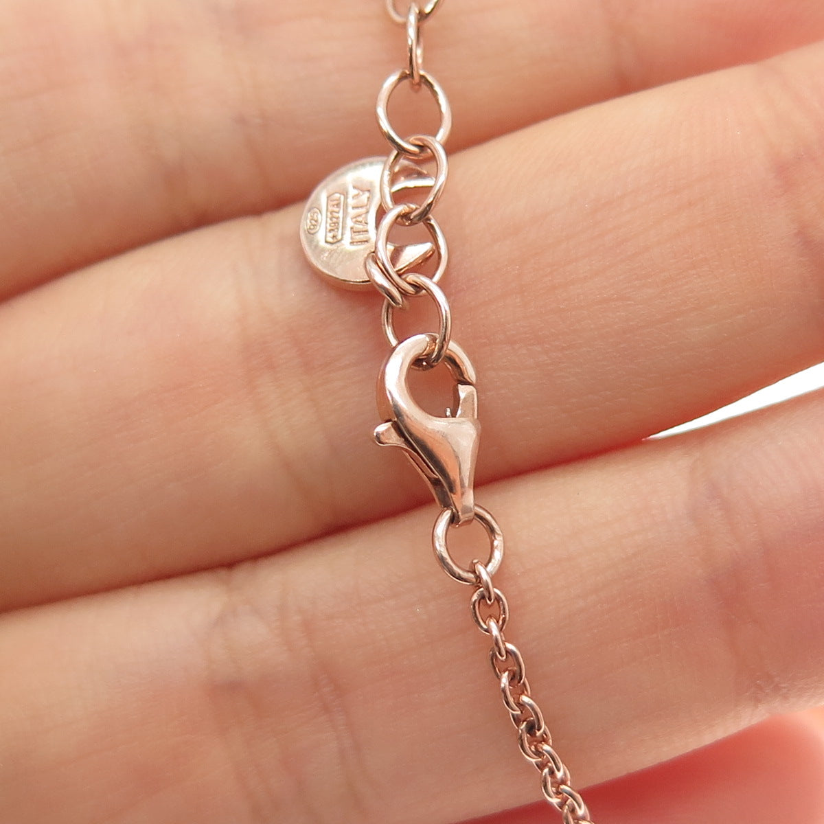 925 Sterling Rose Gold Plated Italy Lab-Created Ruby & C Z Heart Bracelet 7-8"