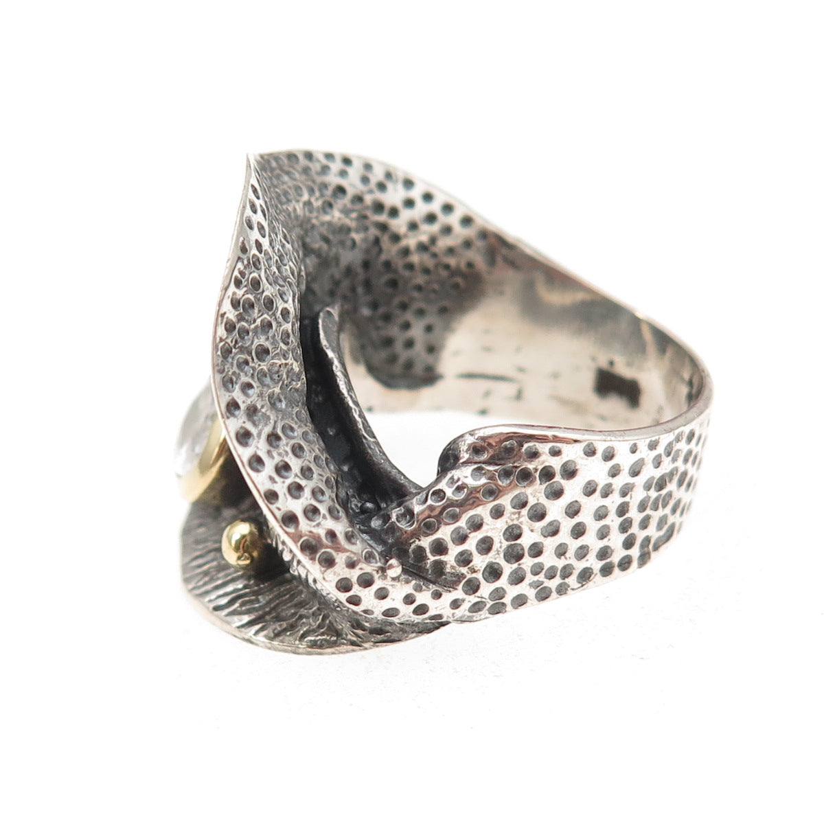925 Sterling Silver 2-Tone Vintage C Z Modernist Oxidized Ring Size 8